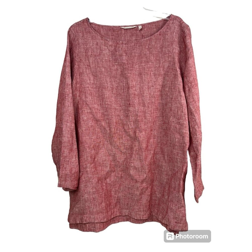 Soft Surroundings Linen Top Tunic Sz L Red Marled Pullover Lagenlook Resortwear